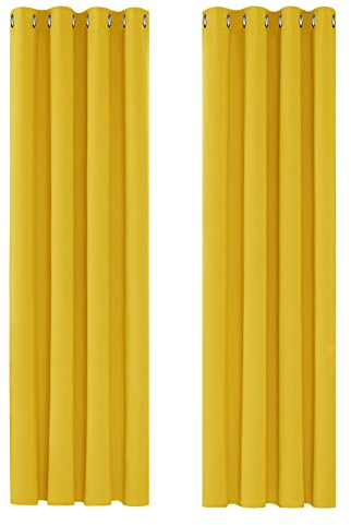 Deconovo Blickdicht Gardinen mit Ösen für Schlafzimmer Thermogardine Kälteschutz Vorhang Blickdicht, 229x117cm(HöhexBreite), Senfgelb, 2er Set