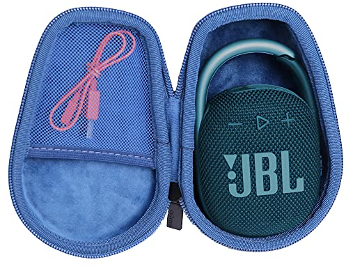 co2CREA Dur Étui de Voyage Rigide Housse Cas pour JBL Clip 5/Clip 4//Clip 4 Eco Enceinte Bluetooth Portable(boîte Seule) (Boîtier Noir+intérieur Bleu)