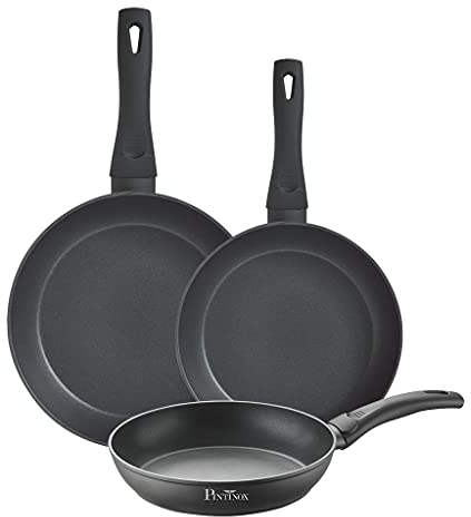 PINTINOX Set 3 Padelle Energy, in Alluminio Forgiato, Adatto l'Induzione, Interno Antiaderente, Manico in bachelite Soft Touch, Diametro 20-24-28 cm