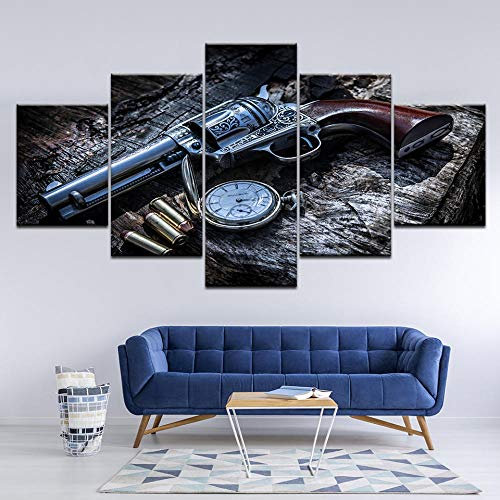 Leinwand Poster Moderne Dekoration 5 Panel Scharfschützengewehr Druck Malerei Gebäude Wand Kunstwerk Modulares Bild Wohnzimmer,Ohne Rahmen
