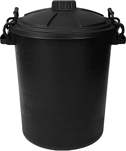 TENLITE Black 80L Heavy Duty Extra Large Refuse Bin Dustbin Storage Unit with Locking Lid For Home Garden Rubbish Waste, Animal Feed, Food Safe.