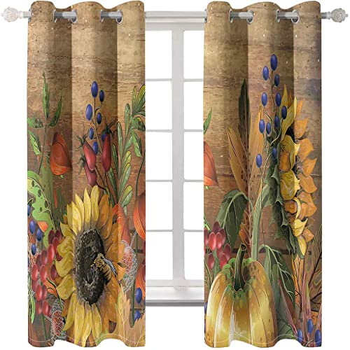 PVMLVM Schlafzimmer Vorhang 2Er Set 3D Kunst Obsternte Im Herbst Muster Verdunkelung Gardinen Blickdicht Mit Ösen Polyester Vorhänge Für Kinderzimmer Wohnzimmer Fensterdekoration 183x214cm