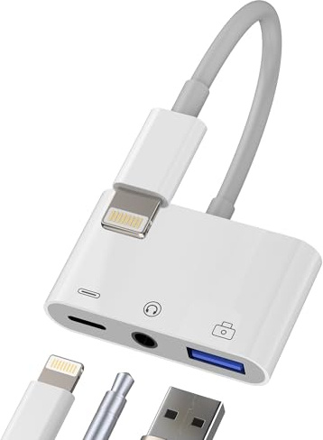 Adattatore Lightning a USB 3,5 mm Cuffie per Apple(3 in 1)Adapter OTG 3.0 Aux Auricolari Audio Caricatore Cavo Sdoppiatore per iPhone per iPad Ricarica Headphone Fotografica Memoria tastiera Accessori