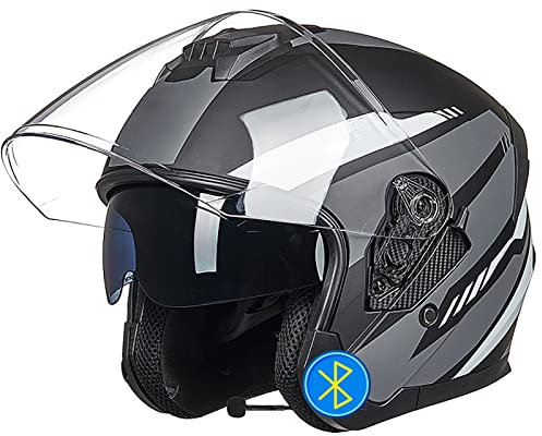 LHBM Open Face Helmet,Integrated Bluetooth Motorcycle Helmet,Half Helmet 3/4 with Flip Sun Visor DOT/ECE Approved Motorbike Scooter Crash Jet Helmet,Microphone Built-in Speakers C,M=57-58cm