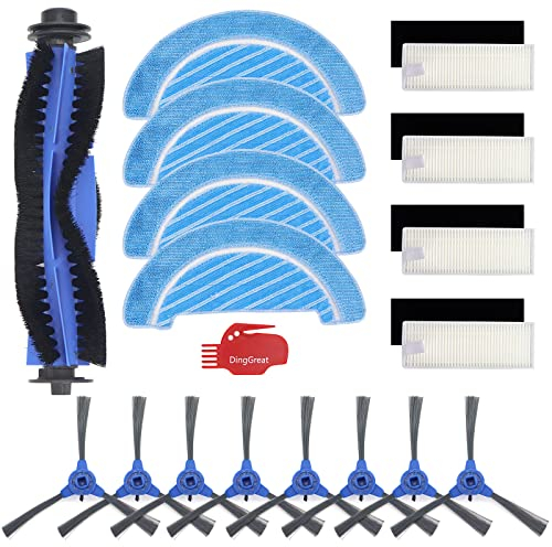 DingGreat Ersatzteile Kompatibel für Cecotec Conga 1090 Roboter Saugroboter Zubehör Kit Packung mit 1 Hauptbürste, 8 Seitenbürsten, 4 HEPA Filters, 4 Mikrofasermopptuch, 1 Reinigungsbürste