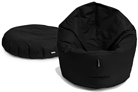 BuBiBag Sitzsack für Kinder und Jugendliche - geeignet als Bodenkissen, Sitzkissen oder als Gaming Sitzsack, geliefert mit Füllung (70 cm Durchmesser, Schwarz)