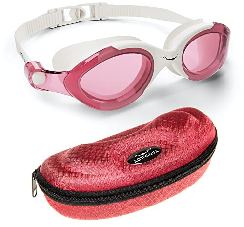 AqtivAqua SX Lunettes de Natation Lunettes Piscine Enfants Adultes Femme Homme (Lunettes Roses + Étui Rouge)