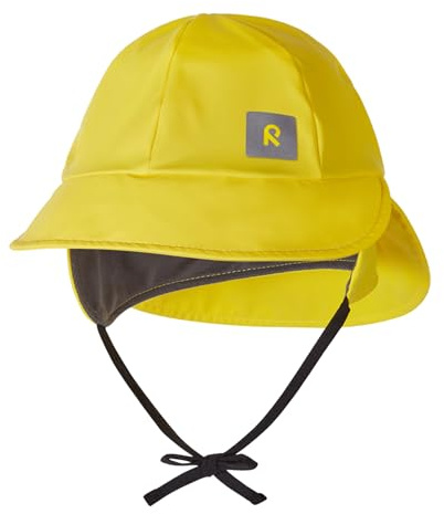 Reima - Sombrero de lluvia para niños - Sombrero impermeable para niños con orejeras, protección para el cuello, costuras selladas, detalles reflectantes, lavable a máquina, amarillo, 48