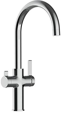 3 Wege Wasserhahn Küchenarmatur Spültischmischer BOD, Verchromt mit 360° schwenkbarem U-Auslauf - FC Linie