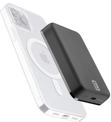 Cellularline | Wireless power bank MAG 10000 | Caricabatterie portatile compatibile con ecosistema Mag Safe - Capacità 10000mAh - Carica wireless 7.5W - Per iPhone 12 e successivi - Nero