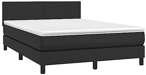 vidaXL Boxspringbett mit Matratze LED Kunstlederbett Doppelbett Polsterbett Bett Bettgestell Bettrahmen Lattenrost Schlafzimmerbett Hotelbett Schwarz 140x200cm
