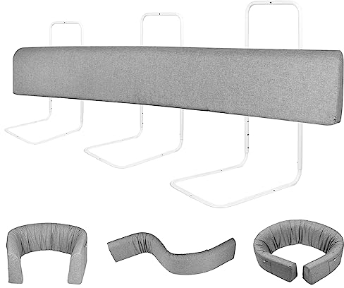 YRHome 180cm Bettgitter Bettschutzgitter Rausfallschutz für Kinder Höhenverstellbar DIY Verformbar Bettkantenschutz 5-Loch Bett Kinderbettgitter Sicherheitsgeländer für Baby Leinen Grau (1 Stück)