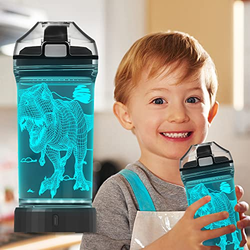 Anywin Botella de agua 3D de dinosaurio para niños, botellas de agua brillantes para niños, tazas de viaje iluminadas, Tritan sin BPA, vuelta a la escuela, Navidad para niños nietos