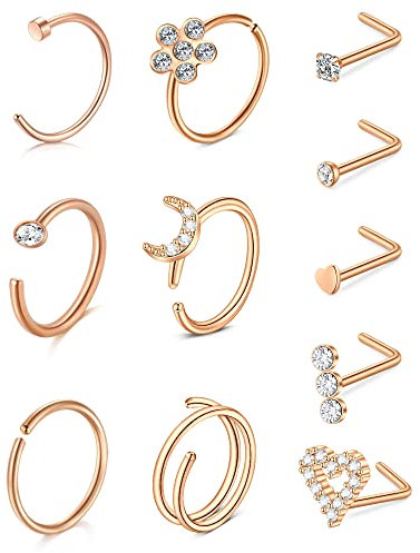 VF VFUN 20g Nasenpiercing Chirurgenstahl L-Form Nasenstecker Diamant Piercing Nase Schmuck Für Damen Herren Hypoallergen Nostril Piercing