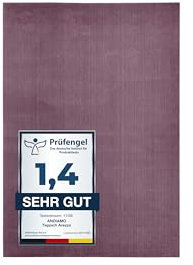 andiamo Teppich Arezzo waschbar Wohnzimmer Esszimmer pflegeleichter eleganter gemütlicher Wohnzimmerteppich Fellteppich einfarbig 60 x 110 cm Lavendel