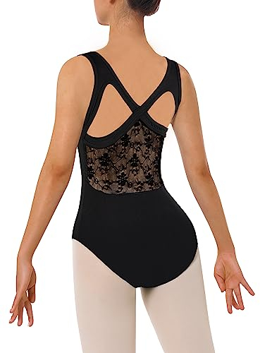 DANSHOW Frauen Spitze Trikot für Tanz Ballett Tank Crisscross Rücken, Ballerina Gymnastik Tanzbekleidung(7202-06-L)