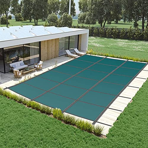 Grüne Pool-Netzabdeckungen für eingelassene Pools, wiederverwendbar und faltbar, für Erwachsene, Kinder, Haustiere, Sicherheits-Schwimmbadschutz mit Installationsset, Pool-Laub-Netzabdeckung, Drahts