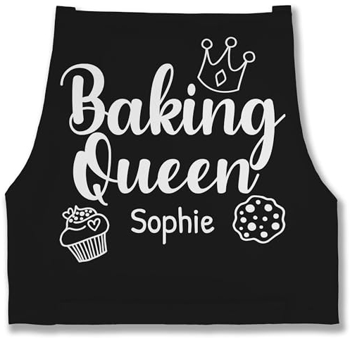 Schürze - Backschürze Damen Frauen - Baking Queen I Backkönigin mit Name I Geschenk Hobby Bäckerin I Backen Geschenkideen - 85x69 - Schwarz - backkönigin-schürze bäckerschürze back