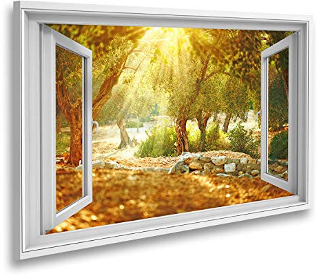 islandburner Prime Bild auf Leinwand Fensterblick Olivenbäume Garten Mediterraner Olivenh Bilder Wandbilder Poster