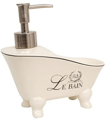 Biscottini Distributeur de Savon en Forme de Baignoire 17x18cm - Distributeur de Savon en Porcelaine - Porte-Savon Liquide avec Porte-Savon