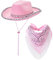 ESSECMBS Damen Cowboyhüte+Bandana 2 Stück Breite Krempe Western Stil Pailletten Cowgirl Hüte und Quastenschal Set für Party (Rosa Pailletten, 2Pcs)