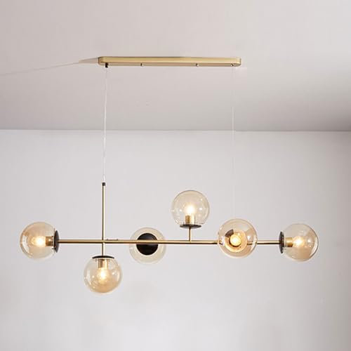 CONERY Lámpara de araña Moderna de 6 Luces, lámpara Colgante de Cristal con Forma de Globo, Altura Ajustable, lámpara de Techo Grande de Mediados de Siglo E27 para Isla de Cocina