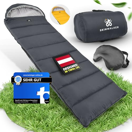 SkinWalker Schlafsack 3 Jahreszeiten 5-20°C für Erwachsene + Kinder [Kleine Größe 190x75cm] Outdoor Deckenschlafsack mit [Anti-Rutsch Streifen] [2 Farben] zum Wandern Campen Reisen Festival