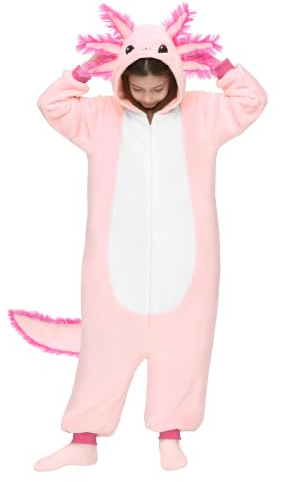 Spooktacular Creations Halloween Axolotl Costume, Axolotl Costume, Zip-Up Hooded Jumpsuit for Halloween Cosplay Party