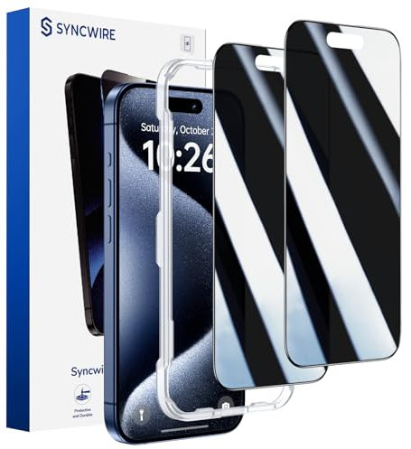 SYNCWIRE Panzer Schutz Glas für iPhone 15 Pro Max 6,7'' Full Screen 2-Pack, echtes 28° Anti-Spionage gehärtetes Glas mit schwarzem Rand [Einfache Installation] [9H Härte]