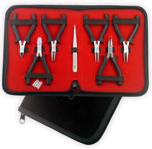 PTL Set di mini pinze, kit di strumenti per la creazione di gioielli, con ganasce in nylon, per hobby e idee regalo creative, blu (nero)