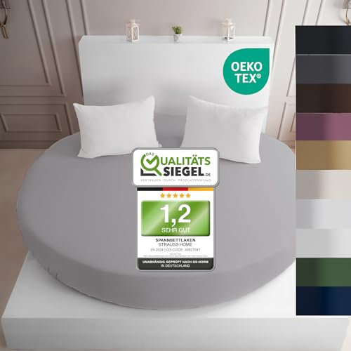 Strauss Home® Rundes Spannbetttuch Premium Jersey 100% Baumwolle für runde Boxspringbetten und Wasserbetten - runde Matratzen - Steghöhe bis 40cm (Hellgrau)