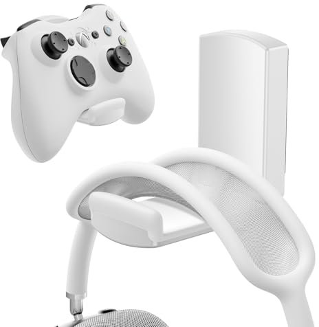 Headphone Stand Controller Holder - EURPMASK Upgraded Adhesive Gaming Headset Stand,Foldable Headphone Holder for Desk w/Soft Rubber Pads,Versatile Gaming Accessory Controller Headset Hook Mount,White