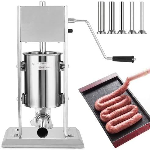 CASEGO 3L/5L Sausage Stuffer Maker, Heavy Duty Stainless Steel Meat Filler, Vertical Dual Speed Sausage Maker, with 5 Stainless Steel Sausage (5l)