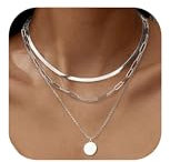 ADRAMATA Collana Donna in Acciaio Inossidabile, Set Girocollo Placcato Oro 14K Impilabile con Pendenti Regolabili Croce/Moneta/Cuore, Catena Argento