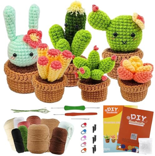 Häkelpaket Für Anfänger,6 Stück Häkelset Für Anfänger,Häkel-Starter-Kit,Häkeln Für Anfänger,Häkelset Für Erwachsene Für DIY-Handarbeiten,Handarbeitsbegeisterte,Mit Anleitung und Video-Tutorials