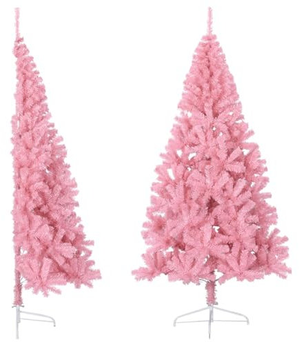 Sufrk Árbol de Navidad artificial a mitad con soporte rosa de 240 cm de PVC-Árbol de Navidad luminoso LED luces con juegos de luz estructura de metal decoración navideña diseño minimalista artificial