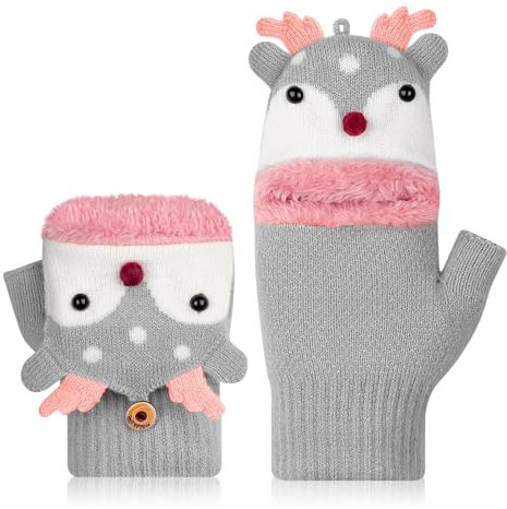 Kiiwah Guanti Senza Dita per Bambini, Guanti Bambino Convertibili Flip Top, Guanti con Patta Senza Dita con foderato in pile, Guanti Invernali Guanti Caldi Toddler per Ragazzi e Ragazze 3-8 Anni