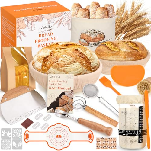 Sourdough Starter Kit with Bread Proofing Baskets, Jars, Baking Essentials
