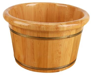 Harilla Holz-Fußbadewanne mit Massagegerät SPA Bequeme Pediküre-Waschschüssel Eimer Fußbadewanne für Sauna im Freien, 26cmx36cm