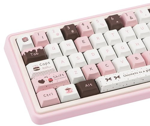 COOMICKEY Pink Chocolate Keycaps, PBT Keycaps 60 75 100 Percent, Cherry Profile Key caps, 145 Key Cute Custom Keyboard Keycaps Set for Cherry MX Kailh Outemu Wooting Gateron Mechanical Keyboard