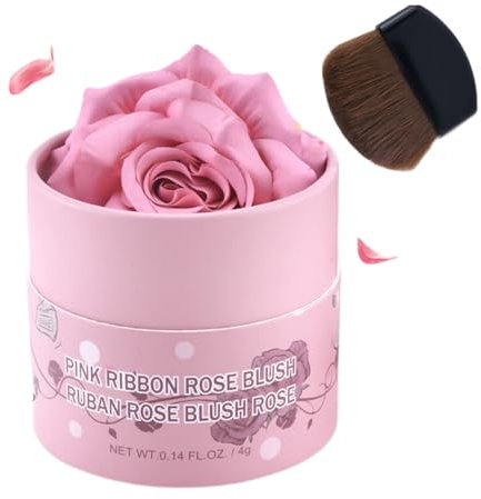 Embossed Pink Blush, Rose Blush for Cheeks, Long-Lasting Shimmer Lightweight Blendable & Buildable Face Powder Rouge Nude Makeup Rose Flower Design for Women and Girls