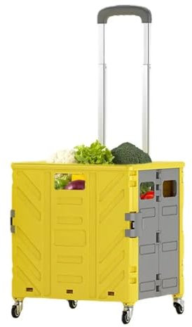 Trolley Foldable Rolling Crate Shopping Trolley Outdoor Draw Bar Box Heavy Duty Folding Box Basket Rolling Tote With Wheels For Car House Office Luggage Moving(As show 4 Wheels L-02)