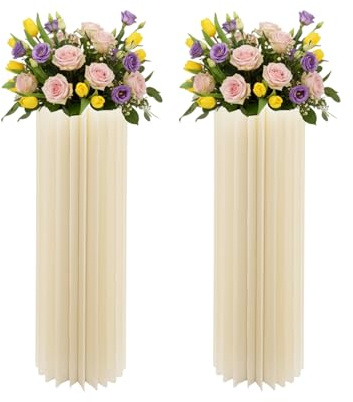 Karton Blumensäule 2 Pcs Faltbarer Pappe Vasen Tafelaufsätze Weiß Zylinder Zentrum Blume Stand für Hochzeit Mittelstücke (30 * 100cm)