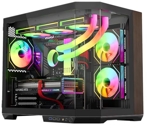 IONZ APEX EMBER- PC Gaming Case, M/ATX Mid Tower, Dual Chamber - Front I/O Type C, Tempered Glass With Wood Panel and 6 ARGB PWM Fans