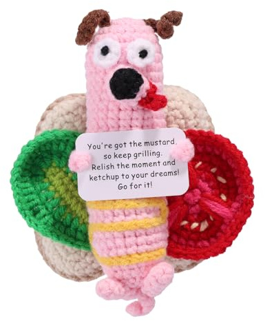 TOYMIS Positive Wurst, 13,5 x 10,5 cm Gehäkelte Lustige Stützwurst-Plüschtiere Stütz-Strickpuppen Plüschtiere Gestricktes Wiener Brot für Büro-Party-Dekorationen