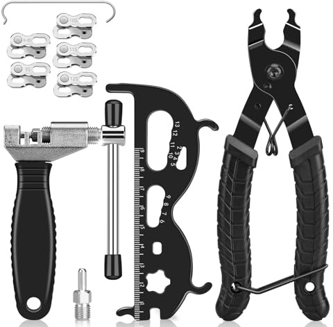 AURIVEE Kettennieter Fahrrad Reparatur Set mit Kettenschloss Zange, Kettenlehre, 5 Paar für 6-12 Geschwindigkeiten, Präzise Kettenunterbrechung