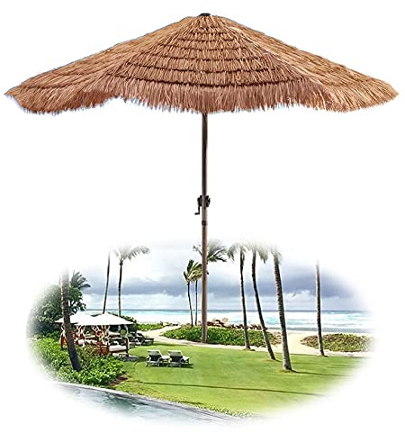 Parasol de Plage en chaume, Parasol de Jardin Hexagonal de 2,1 m, Parasol de Table pour Piscine et Plage, Couleur Naturelle