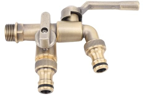 HUSHUI Außenwasserhahn, Messing-Kugelhähne mit Zwei Schnittstellen und Frostsicherem Zapfen für Zuhause, Balkon, Garten, Waschküche, 1/2 Einlass, 1/2 Auslass, Retro-Bronze