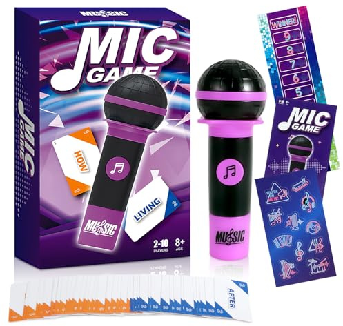 iewrtcin Grab That Mic Card Games – Mic Karaoke Party Game, 2-10 Players - Music Card Games with 260 Lyrics (130 Cards) for Hilarious Nights & Birthday Party & Family Karaoke Game