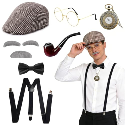 GOUYENG Detektiv Kostüm Zubehör Set,20er Jahre Kostüm Herren,20er Jahre Accessoires,Detektiv Cosplay Requisiten,Kostüms Karnevalskostüm Herren,für Karneval,Halloween,Fasching,Mottoparty